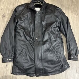 Vtg Leather Land USA Mens S Black Genuine Leather Jacket Fur Lined Heavy Biker